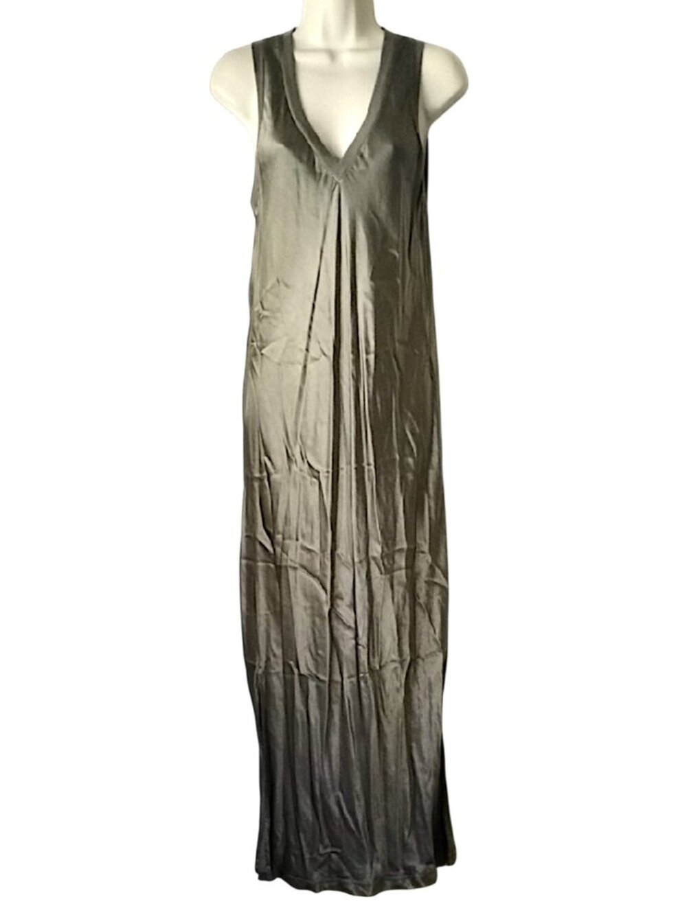 NWOT Michael Stars Randi Satin Midi Dress M Golden Olive Green